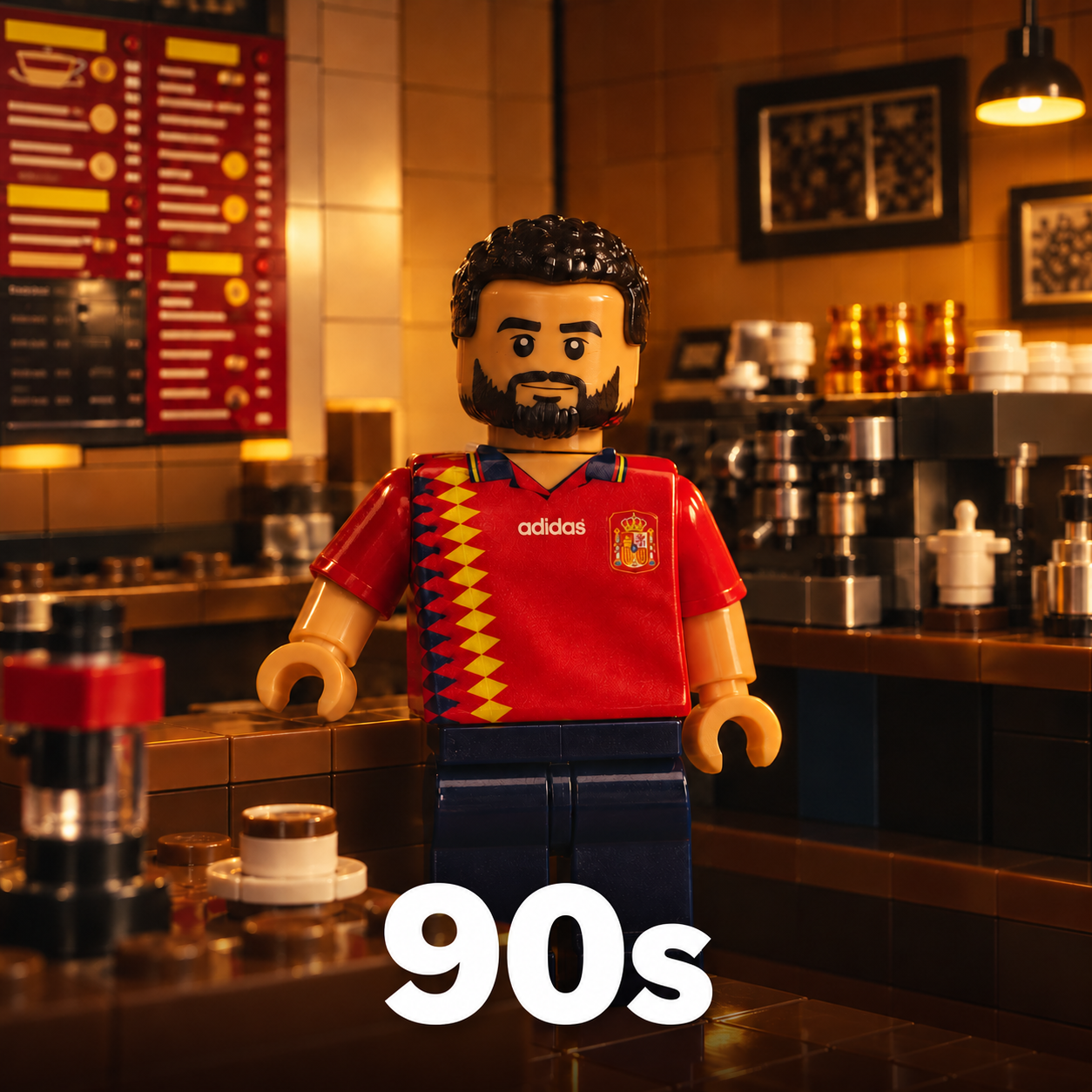 90s — Spain football figure in a café